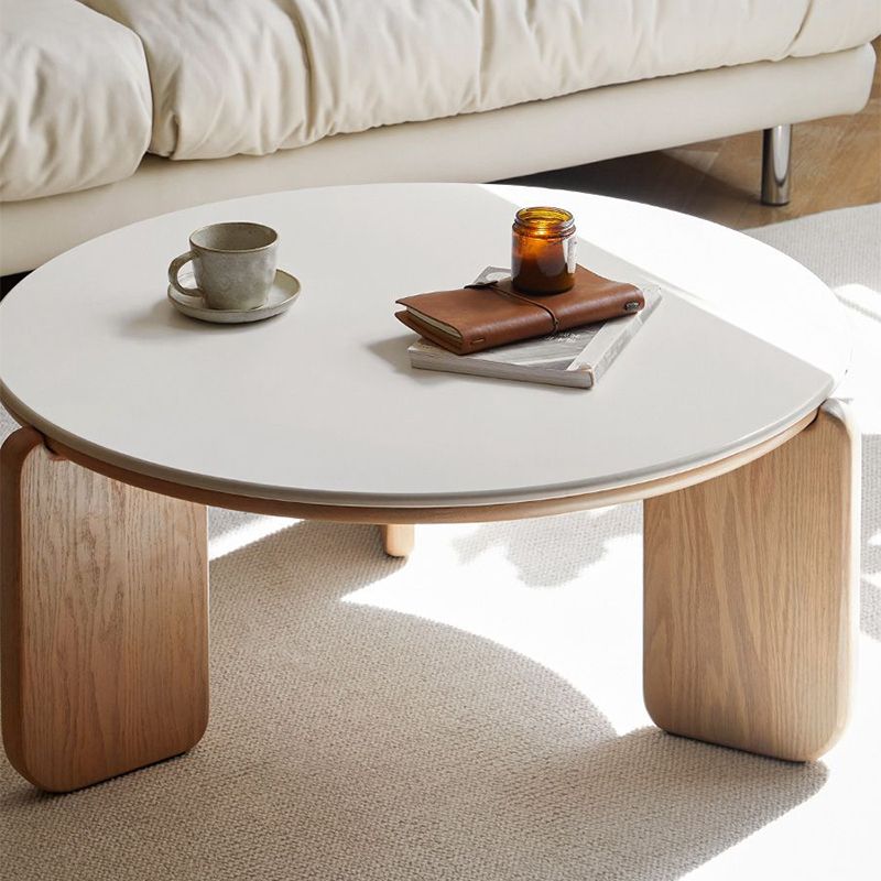 Contemporary Solid Wood Coffee Cocktail Table Slate Round Top Coffee Table