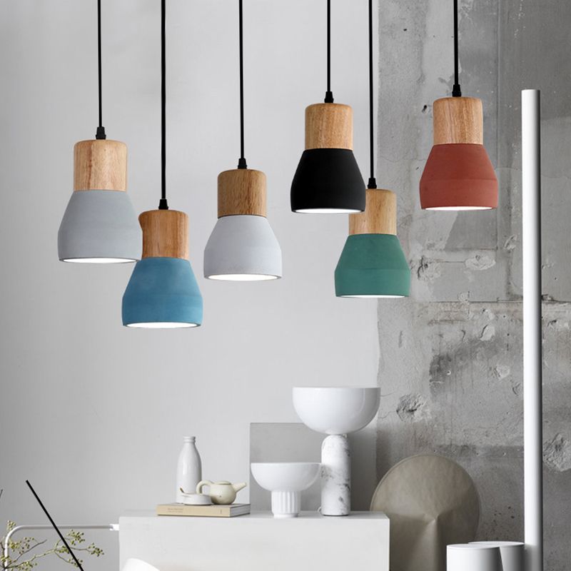Shaded Suspension Pendant Light Minimalist Style Wooden Hanging Light Fixture for Restaurant