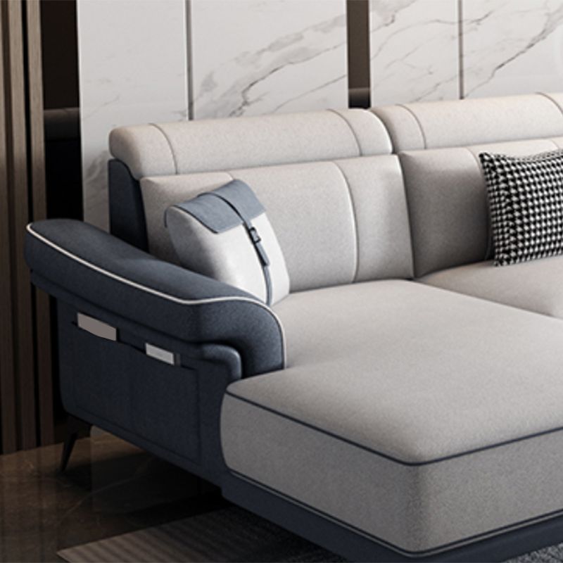 Faux Leather 4-Seater Sectional with Flared Arms and Storage for Living Room