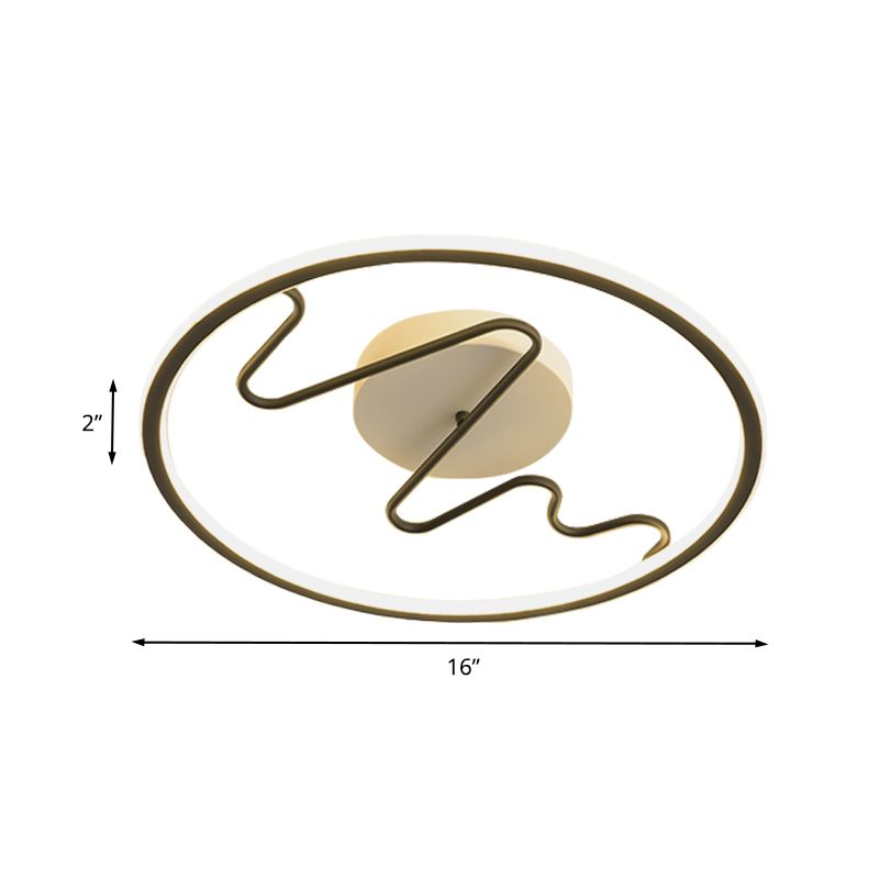 Modern Ring and Spiral Line Flush Lighting Acrylic LED Bedroom Flush Mount Lamp in Black