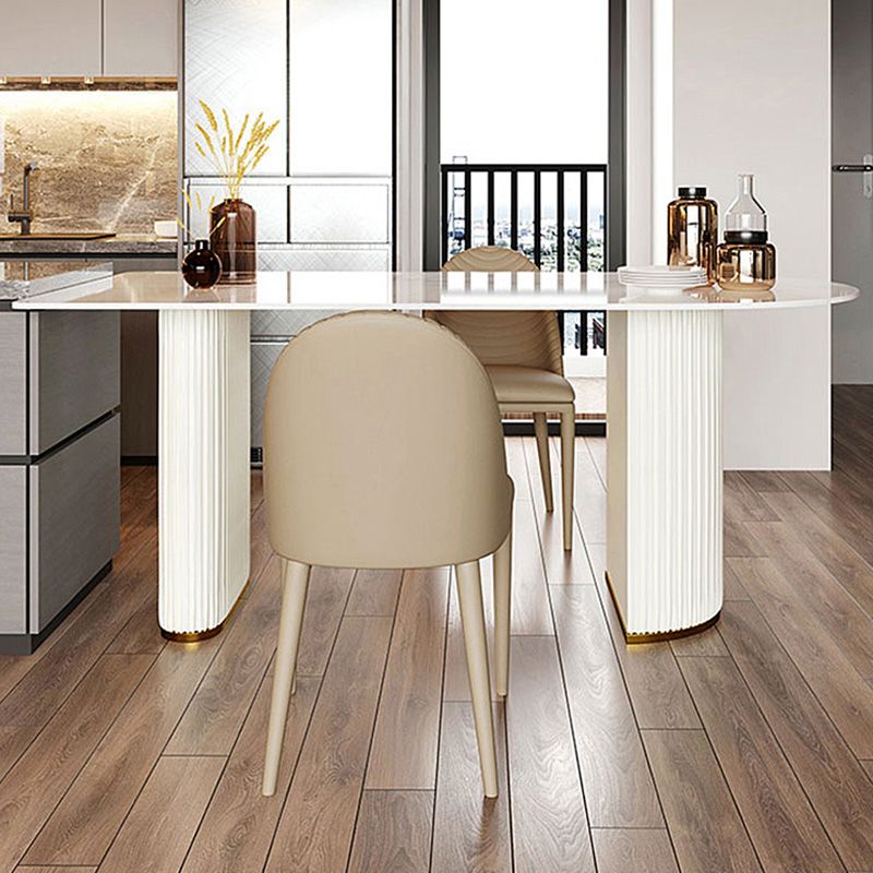Free Form Stone Dining Table Iron Double Pedestal Table in White