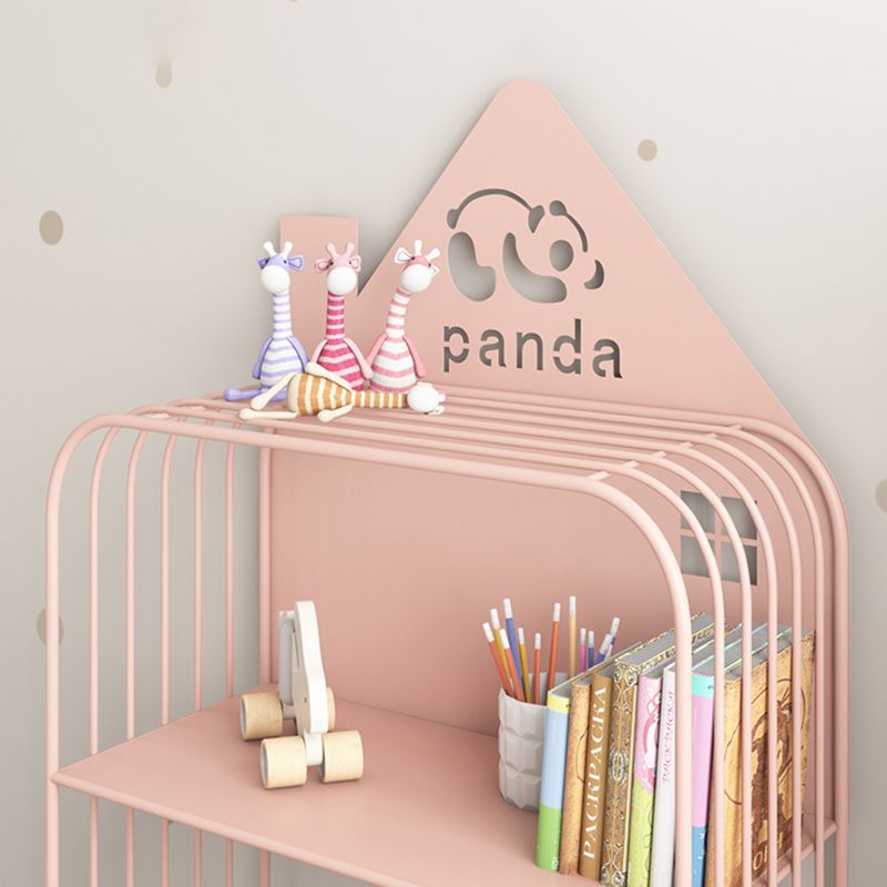Modern Metal Shelf Freestanding Standard Kids Bookshelf in Green/White/Pink