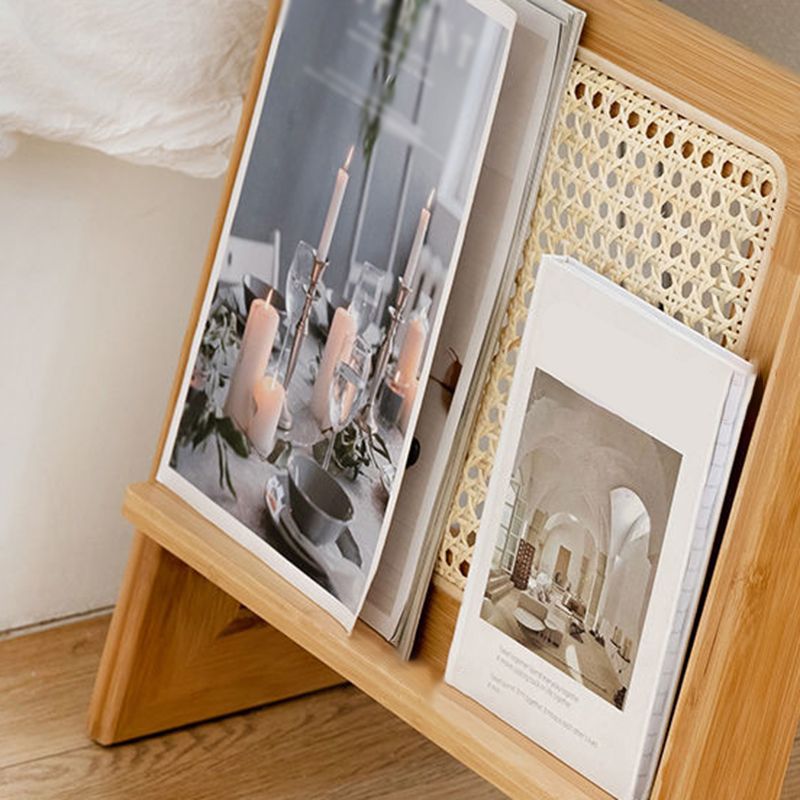 22.8" Tall Rectangular Glass Side Table Solid Wood Abstract End Table with Storage