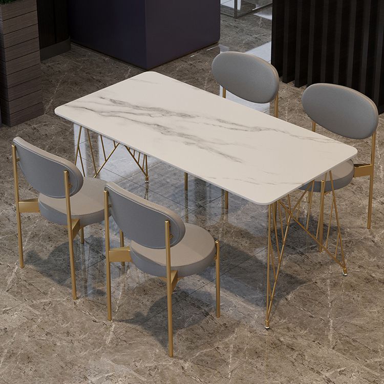 Glam Stone Top Dining Table Set 1/2/5 Pieces Rectangle White Indoor Dinette Set