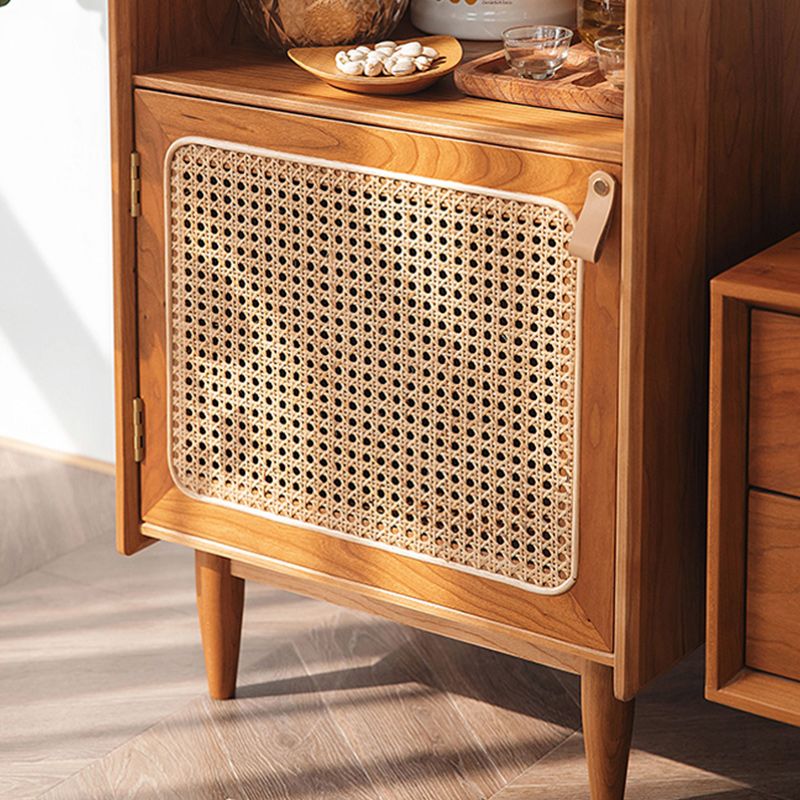 51.2" Tall Solid Wood Storage Cabinet with Glass Paned 2 - Door Rattan Accent Chest