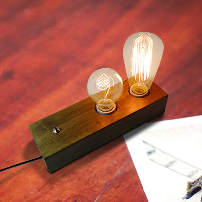 2 luces Mesa de madera Luz Logia Estilo de la base rectangular de la base rectangular de la mesa de pie interior con bombilla desnuda