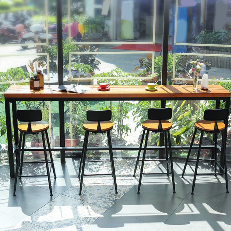 Modern Metal Base Bar Table Black Iron Solid Wood Patio Bar Table