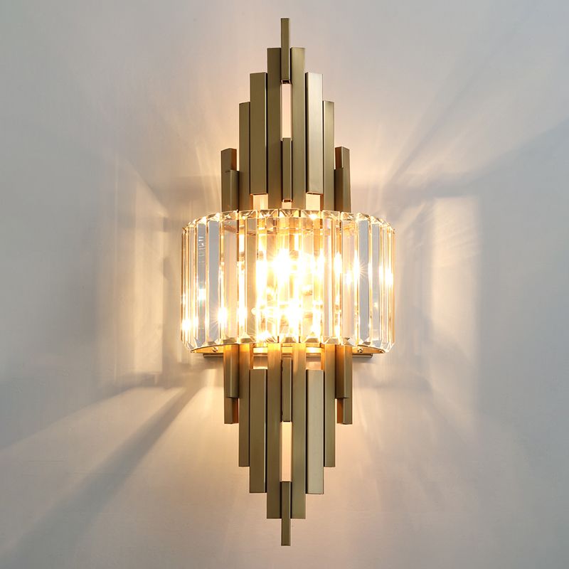 Pronzo della parete geometrica oro in lampada a parete in metallo in stile lussuoso moderno con tonalità di cristallo