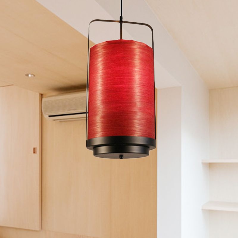 Lámpara colgante cilíndrica de tela moderna 1 Luz de luz colgante blanca/roja/roja/verde para comedor