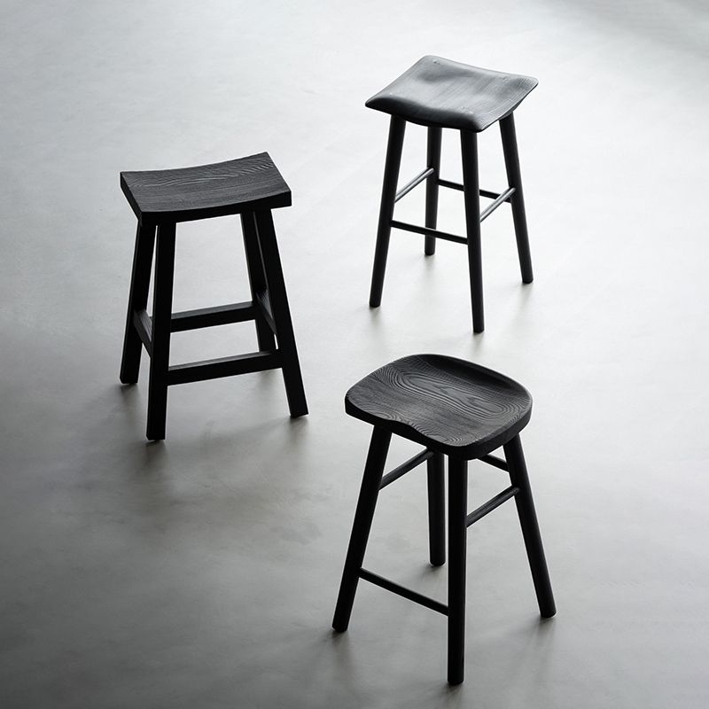 Solid Wood Dining Stools Black Armless Bar Stools with Footrest