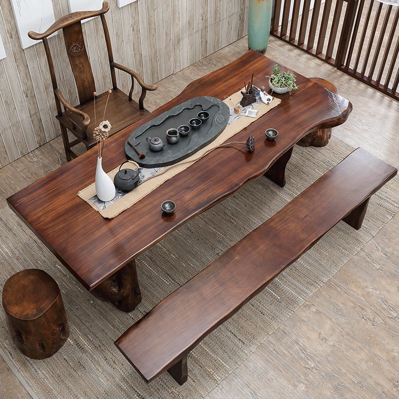 Rectangle Solid Wood Coffee Table Dark Brown Abstract Cocktail Table