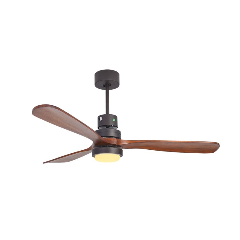 52 "W Cercle antiquité accroché à la lampe à fans LED Métallique Semi Flush Mount Lumière en noir avec 3 lames de bois