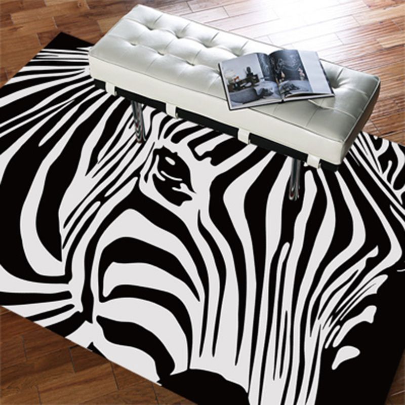 Rapis d'intérieur moderne noir Polyester Zebra Print Carpet Tache Resistant Tapis pour décoration domestique