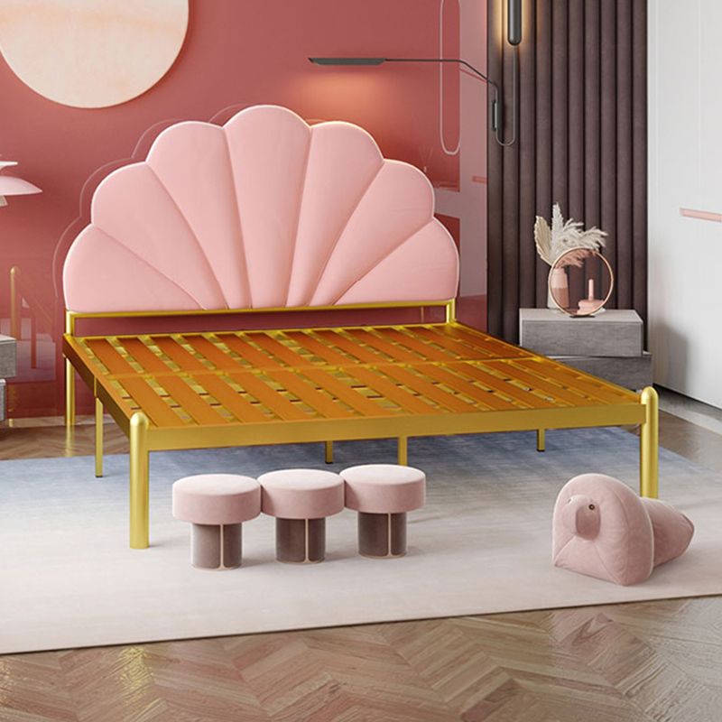 Glam Style Metal Panel Standard Bed with Arched Headboard for Bedroom