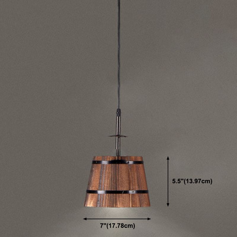 Distressed Wood Pail Pendant Light Fixture Vintage Wood Restaurant Hanging Light