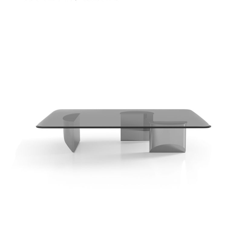 13.7" Contemporary Style 3 Legs Metal Base Square Glass Top Coffee Table