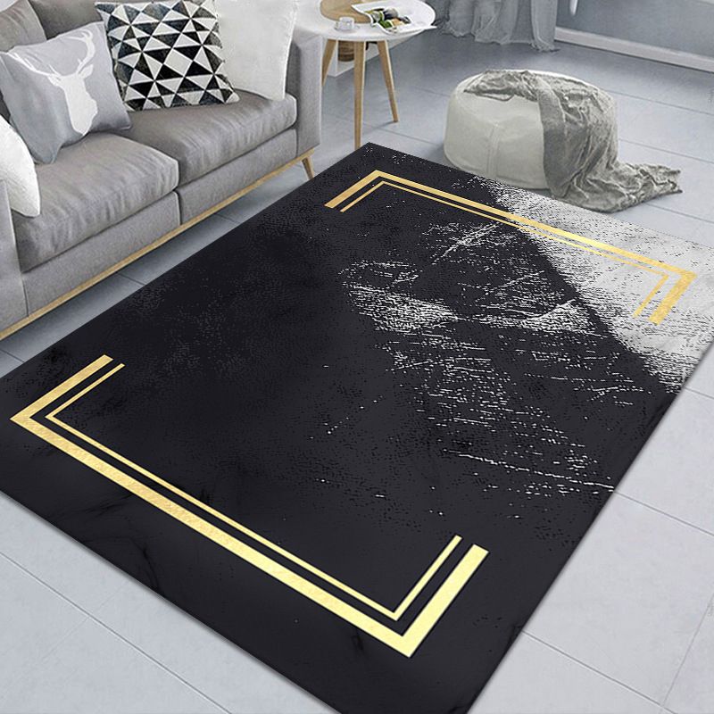 Black Modern Rug Polyester Pattern Indoor Rug Stain Resistant Rug for Living Room