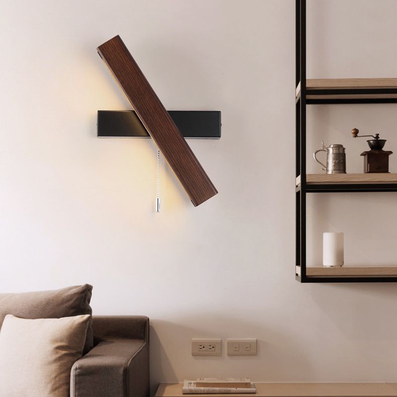 Wooden Creative Rotatable LED Wall Lamp Hand Pull Switch Design Sconce Light for Bedroom