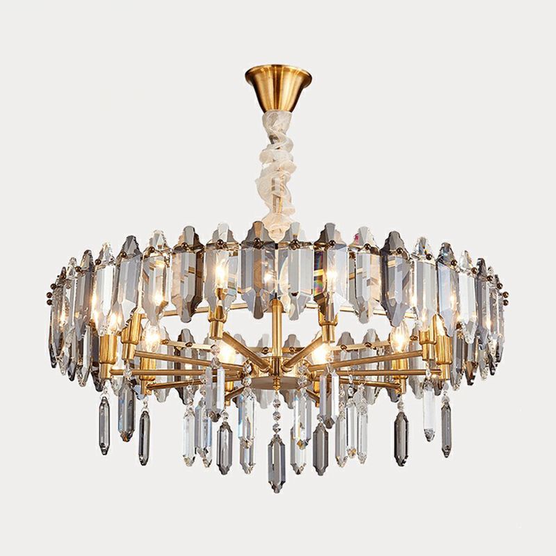 Living Room Suspension Pendant Light Postmodern Chandelier with Loop Clear Crystal Shade