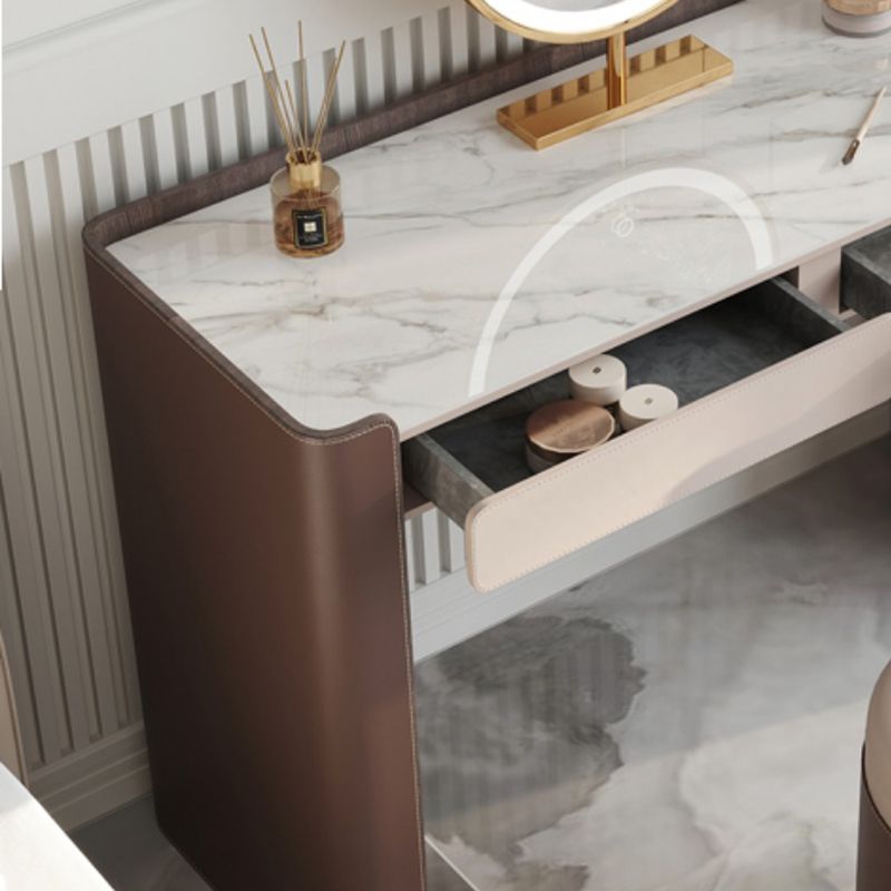 Glam Slate Top Makeup Vanity Set 2-Drawer Vanity Makeup Dressing Table Set