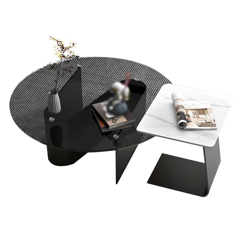 Round Glass Top Bunching Tables Black Abstract Coffee Cocktail Table