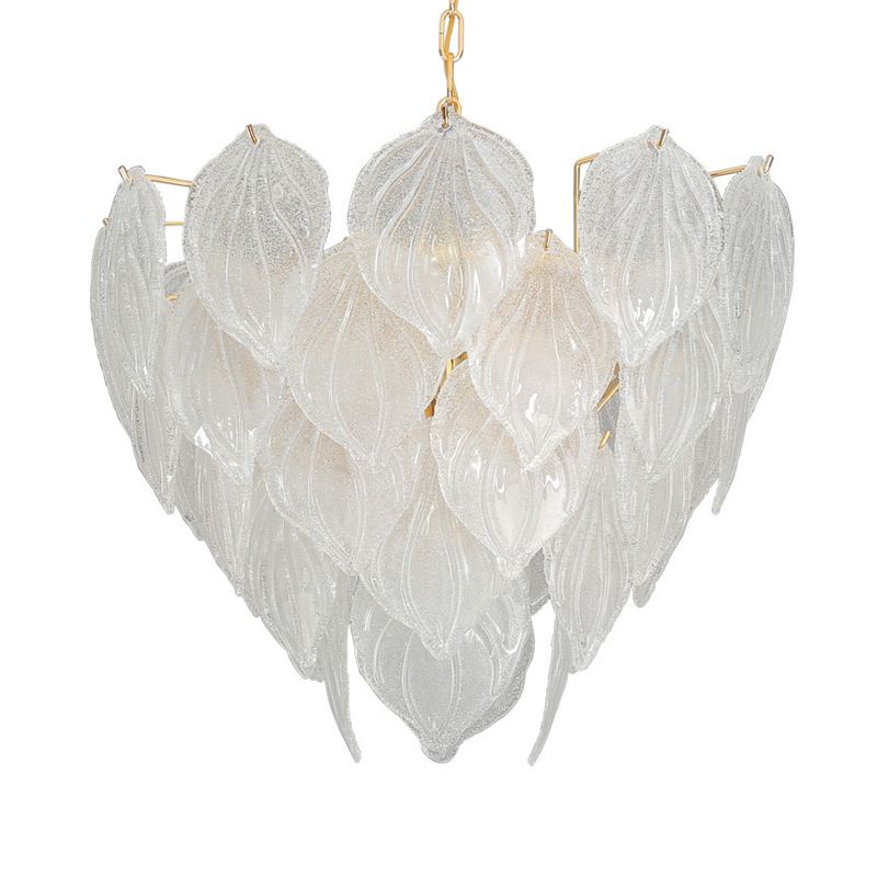 1 Light Living Room Chandelier Pendant with Leaf Glass Shade Gold Ceiling Light Fixture, 16"/23.5"/31.5" Wide