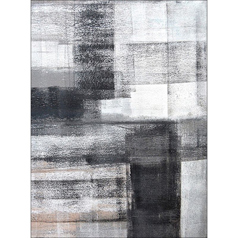 Simple Brushstroke Print Rug Black and Grey Modern Rug Polyester Washable Anti-Slip Backing Carpet for Living Room