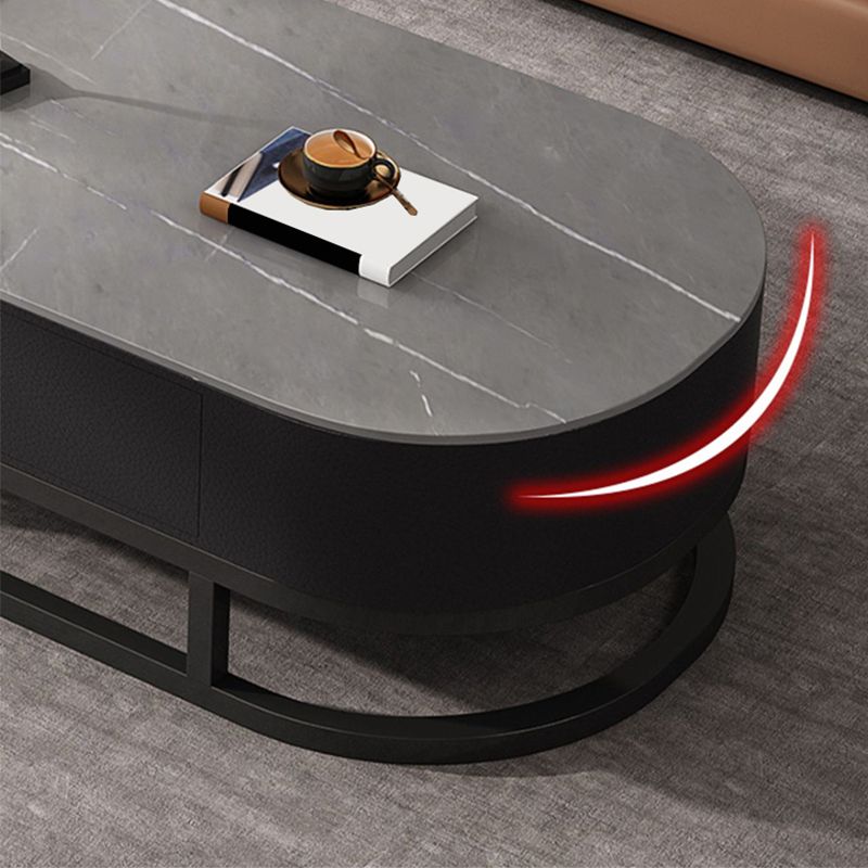 Oval Coffee Table Slate Nesting Coffee Table Set with Black Legs