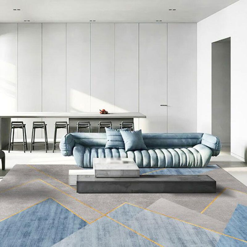 Blue Gray Modern Rug Polyester Print Indoor Rug Washable Rug for Living Room