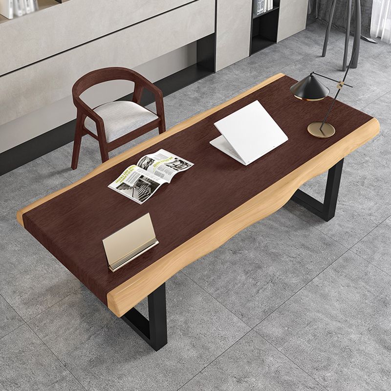 Modern Style Office Desk Solid Wood Writing Desk with Metal Base