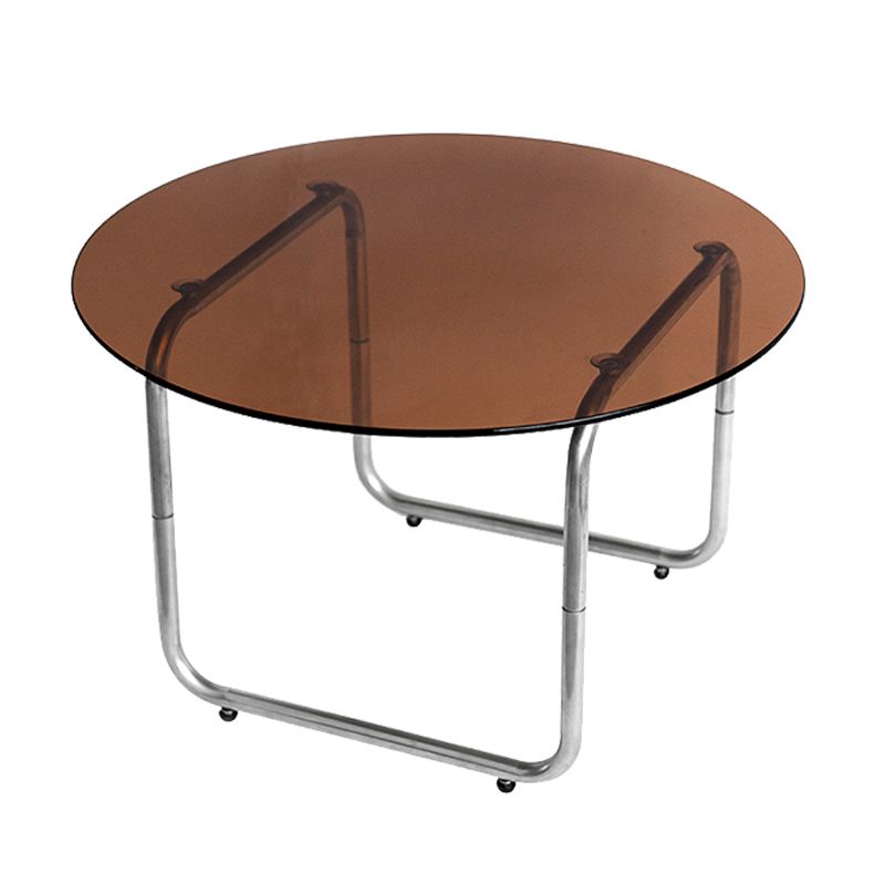Modern Round Glass Coffee Table Stainsteel Sled Cocktail Table