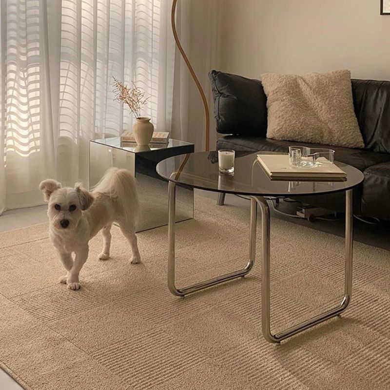 Round Clear Glass Cocktail Table Modern Steel Sled Coffee Table