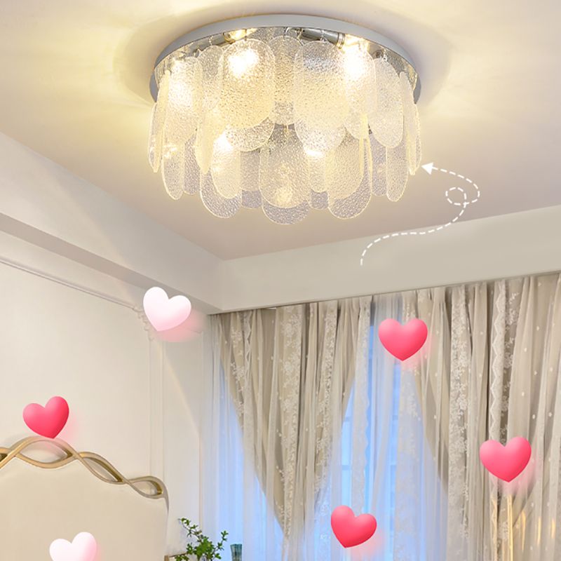 Metal Modern Flush Mount Circle Shape Ceiling Light with Glass Shade for Living Room