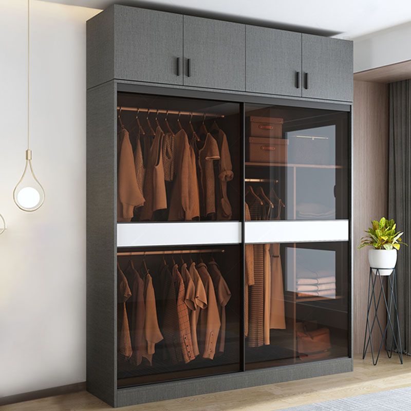 Modern Style Glass Wardrobe Gray Colour Wardrobe Closet with Sliding Door
