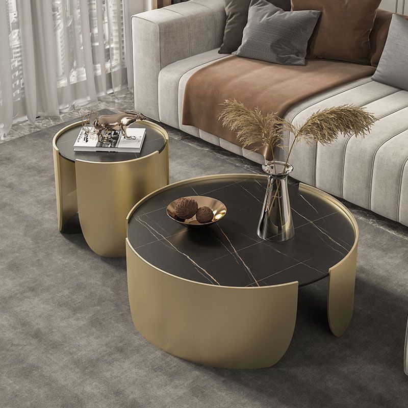 Slate Top Coffee Cocktail Table Tray Top Round Abstract Coffee or End Table