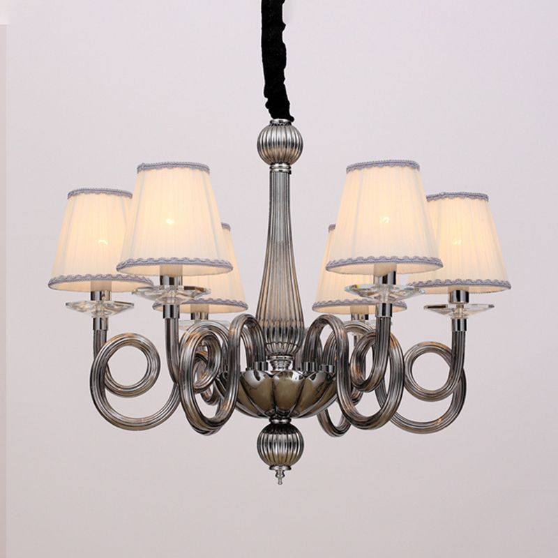 Arenque de brazo remolino vintage 12 luces de 12 luces negras/blancas/rojo accesorio de lámpara colgante de vidrio con tono de tela de cono