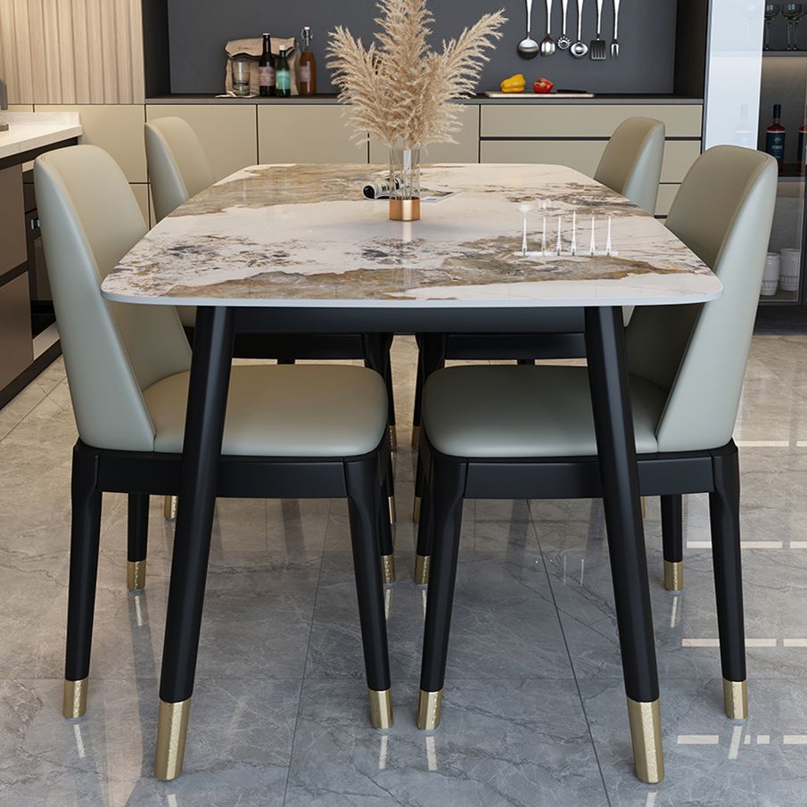 Traditional Luxury Dining Table Stone and Wood Legs Rectangle Dining Site Table