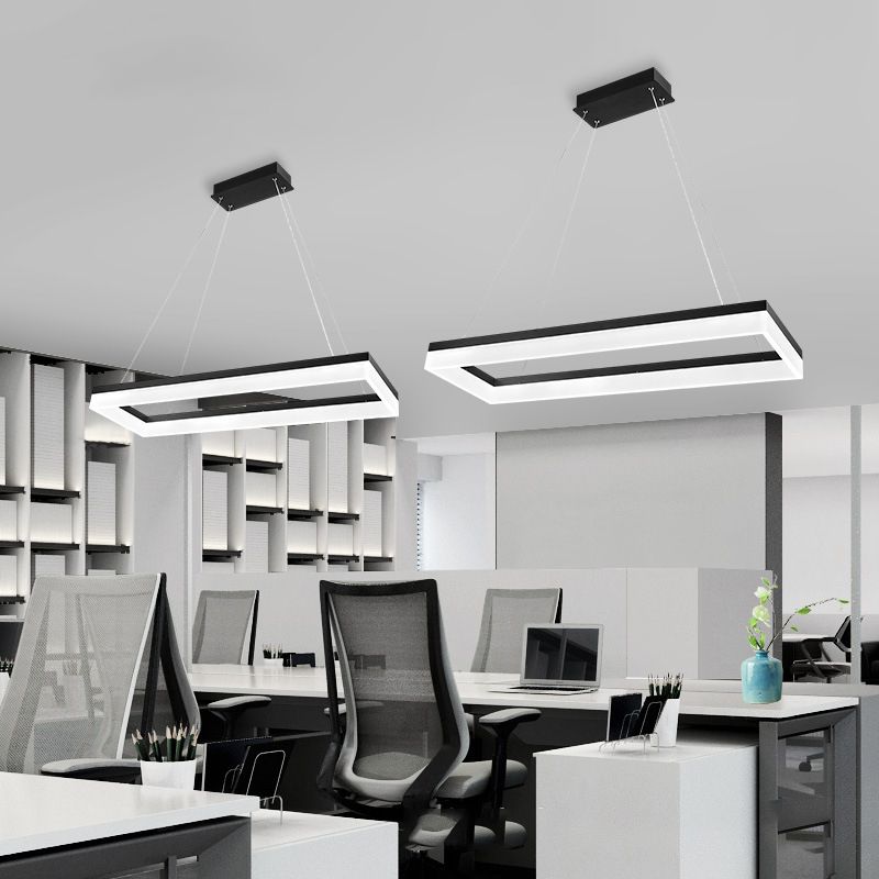 Modern Rectangular Island Pendant Light LED Dining Room Drop Lamp with Acrylic Shade