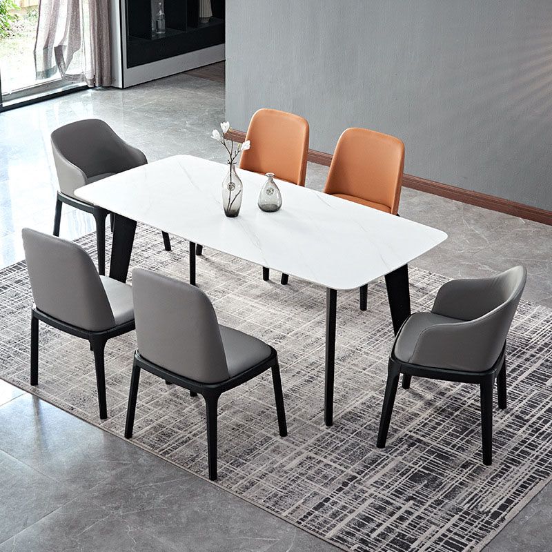 Stone Top Dining Table Contemporary Rectangle Table with 4 Legs in Black