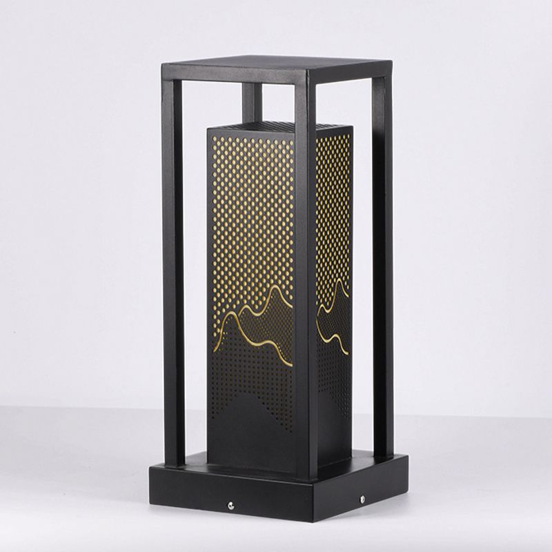 Modern Metal Pillar Lamp Rectangle Outdoor Waterproof Light in Black