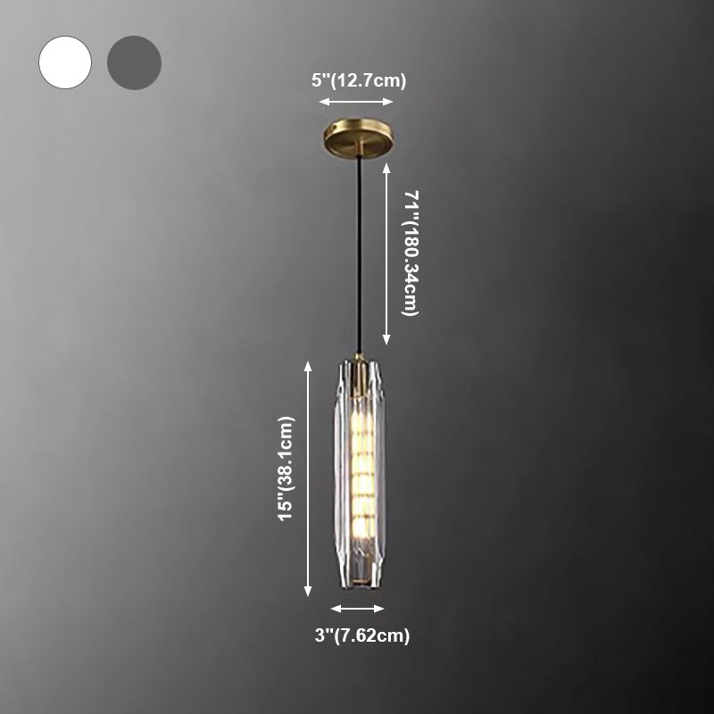 Modern Artistic Indoor Pendant Light Copper Cylindrical Hanging Lamp with Crystal Shade
