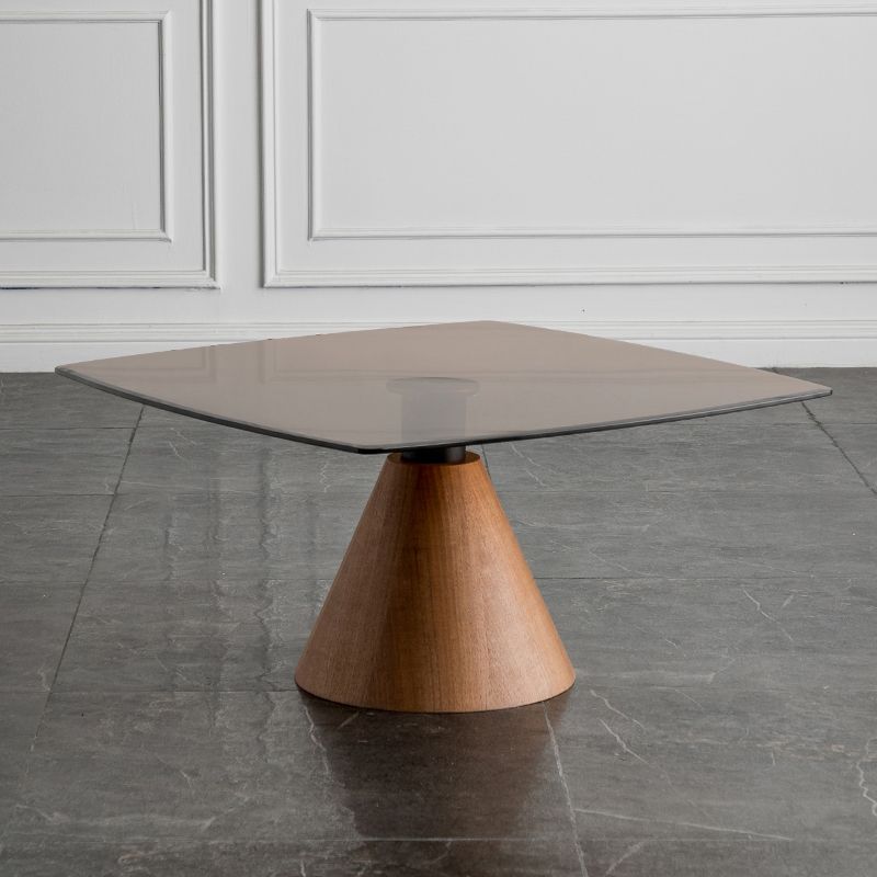 Square Glass Top Coffee Table in Brown Modern Pedestal Cocktail Table