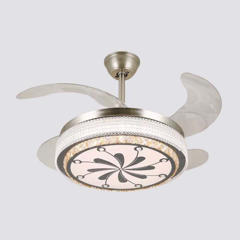 Kristallstufte 4-Blade-Halbblöcke Deckenleuchte LED Hanging Lüfterlampe in Silber, 19 "breit