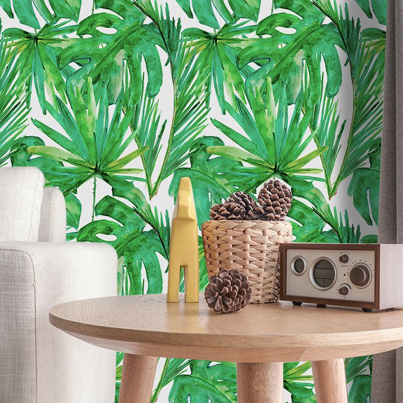 Tropical Plant Leaves Wallpaper Panel Green Peel and Paste Wall Covering for Home
