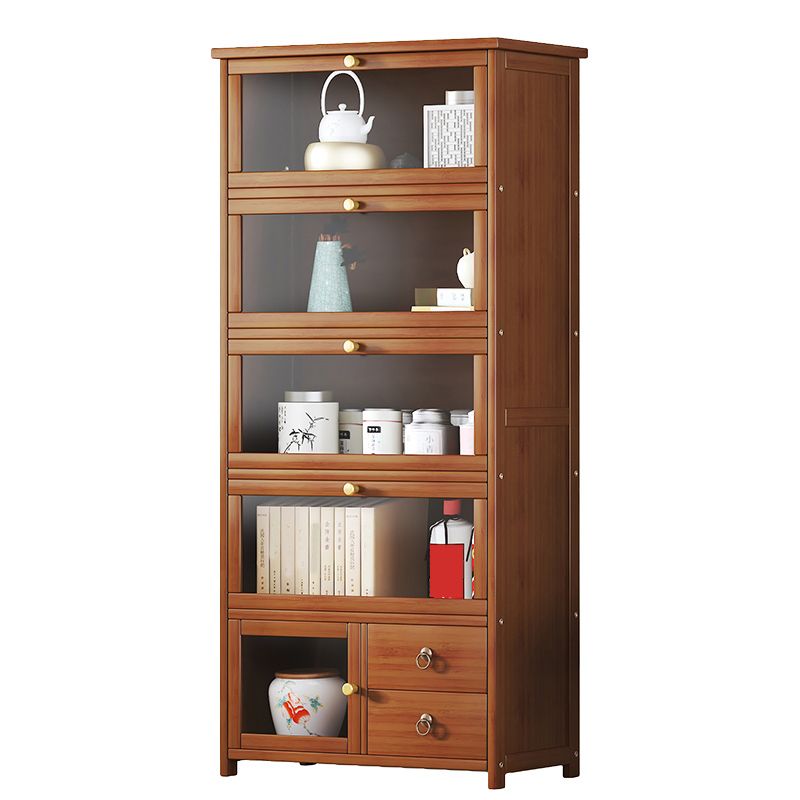 Mid-Century Modern Wood Accent Cabinet 26.4" W Glass Paned Chest in Brown