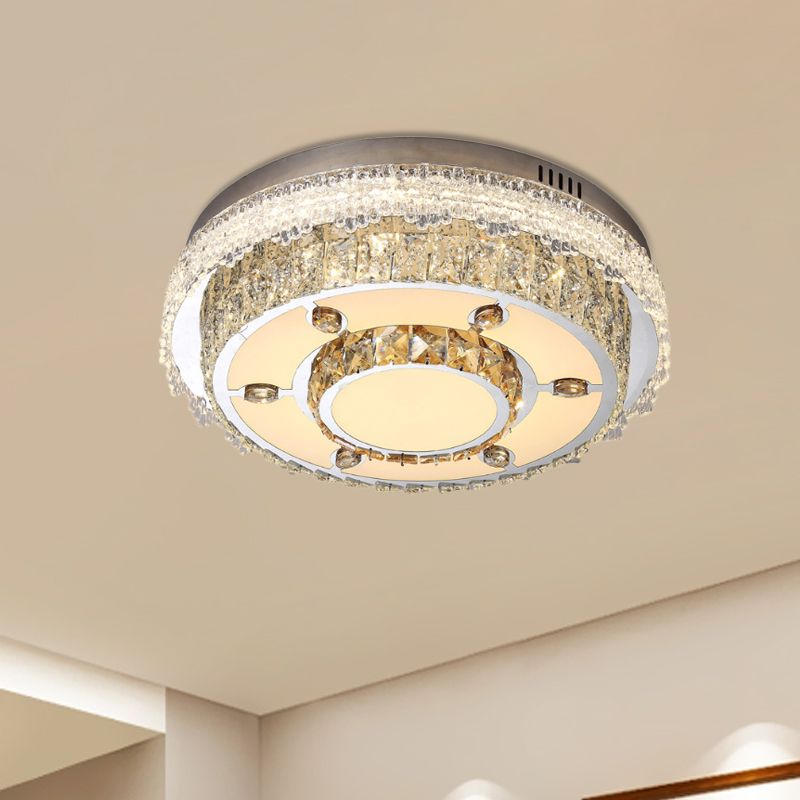 Modern Round Flush Mount Lamp Clear Crystals LED Ceiling Light Fixture for Sleeping Room
