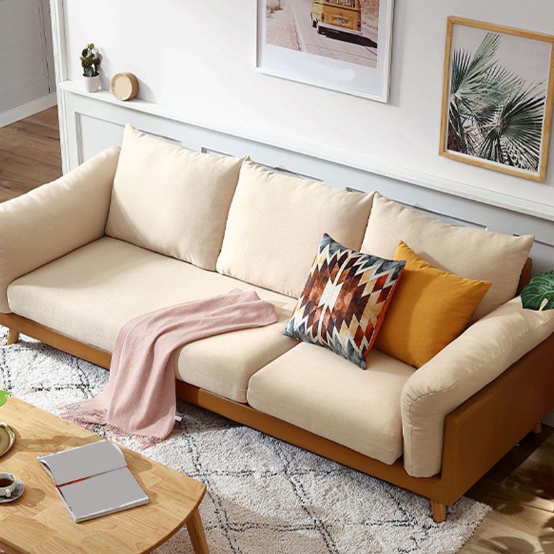 Contemporary Linen Standard Sofa Pillow Top Arm Settee in Beige and Grey
