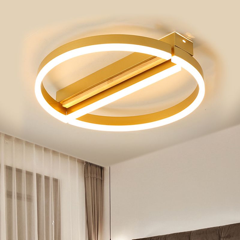 16.5"/20.5" Wide Circle Semi Flush Mount Minimalism Metal LED Parlor Ceiling Fixture in Gold/Grey, Warm/White Light