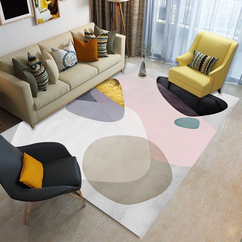 Glam Living Room Rug Multi Colored Abstract Pattern Carpet Synthetics Machine Washable Non-Slip Rug