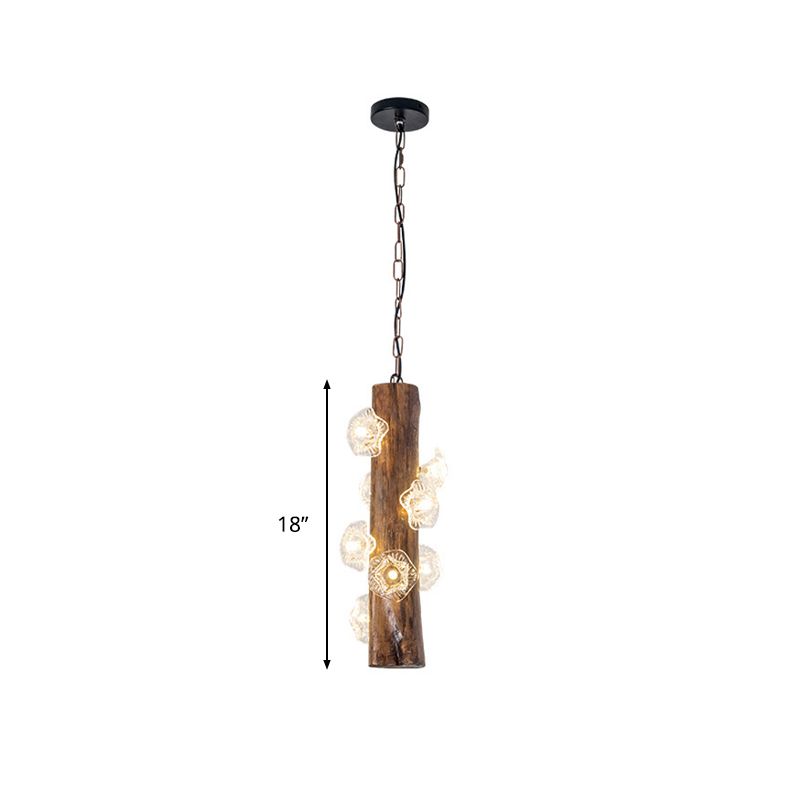 8 Heads Wood Hanging Chandelier Industrial Beige Flared Restaurant Suspension Lamp